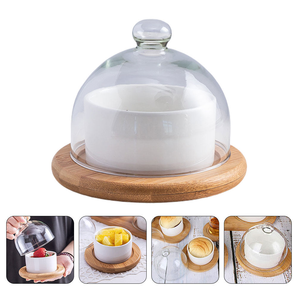 Ceramic Salad Bowl Set with Cl - Plastic Dome Clear 评论和价格